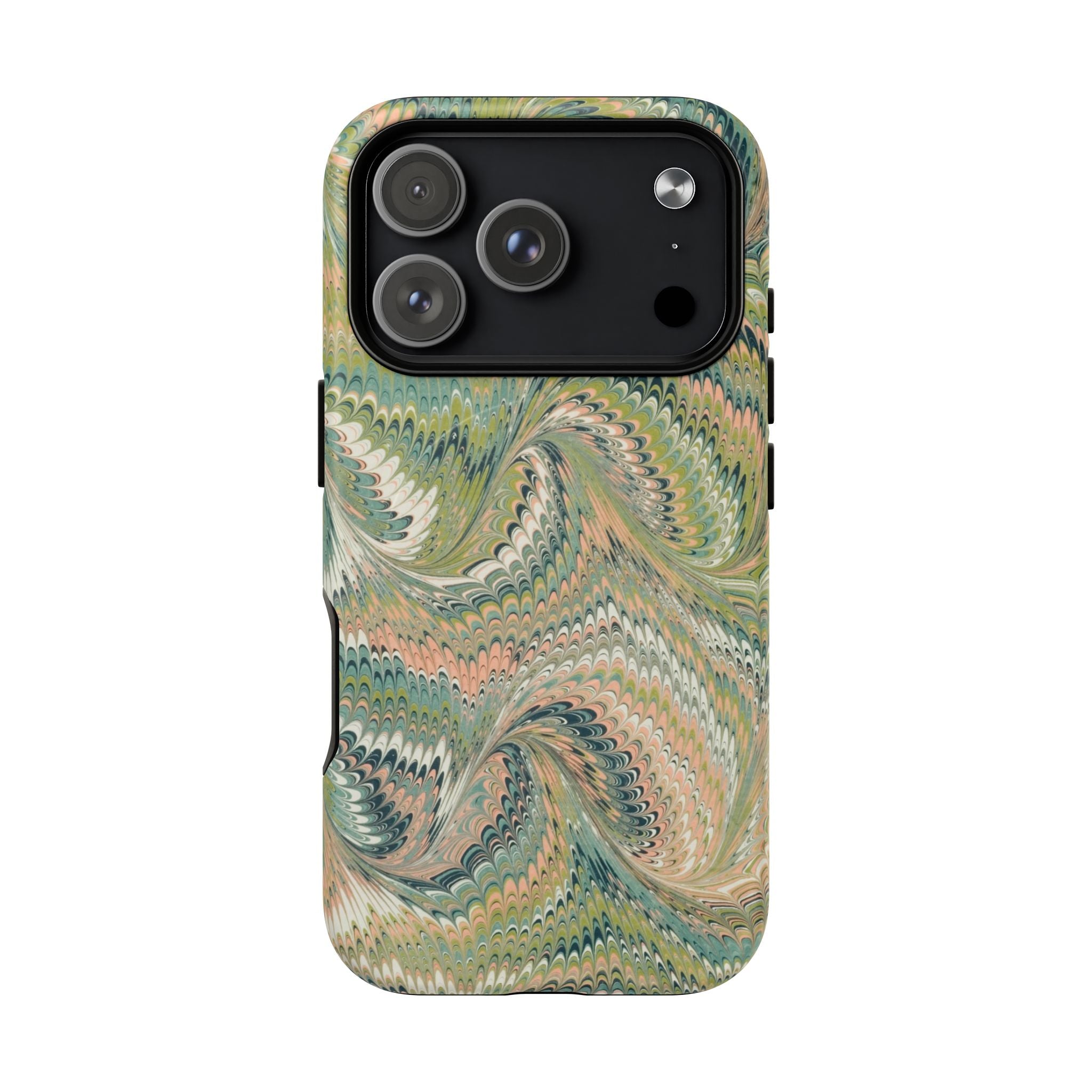 Florentine Marble iPhone Case | Inspired by Florence | Italian Marbled Paper Technique | Artisanal Green Swirl | Dual-Layer Protective Case | Matte or Glossy