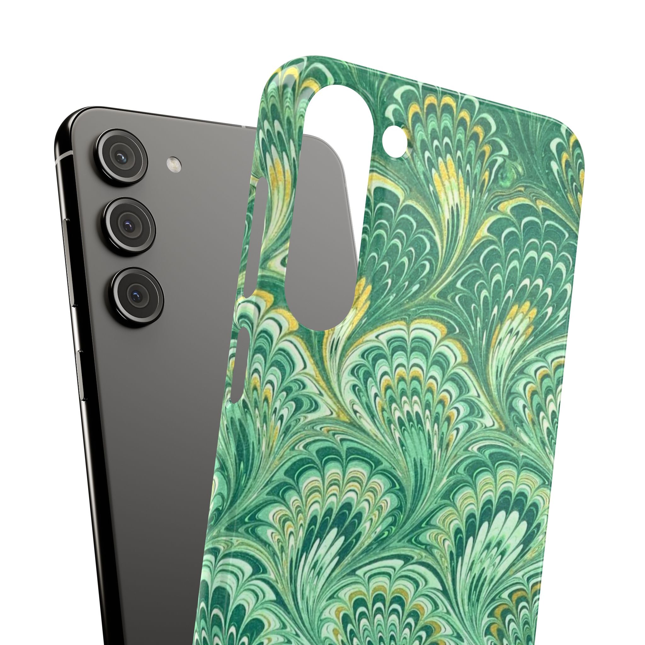 Marbled Feather Green Swirl - Single Layer Slim Phone Case