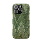 Green Marbled Slim Phone Case — Botanical Swirl Pattern Slim Case