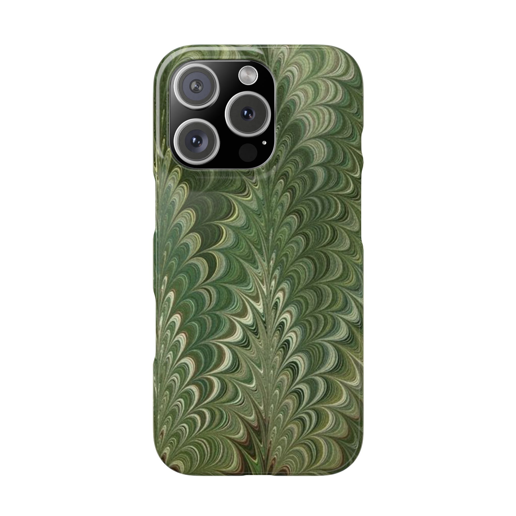 Green Marbled Slim Phone Case — Botanical Swirl Pattern Slim Case