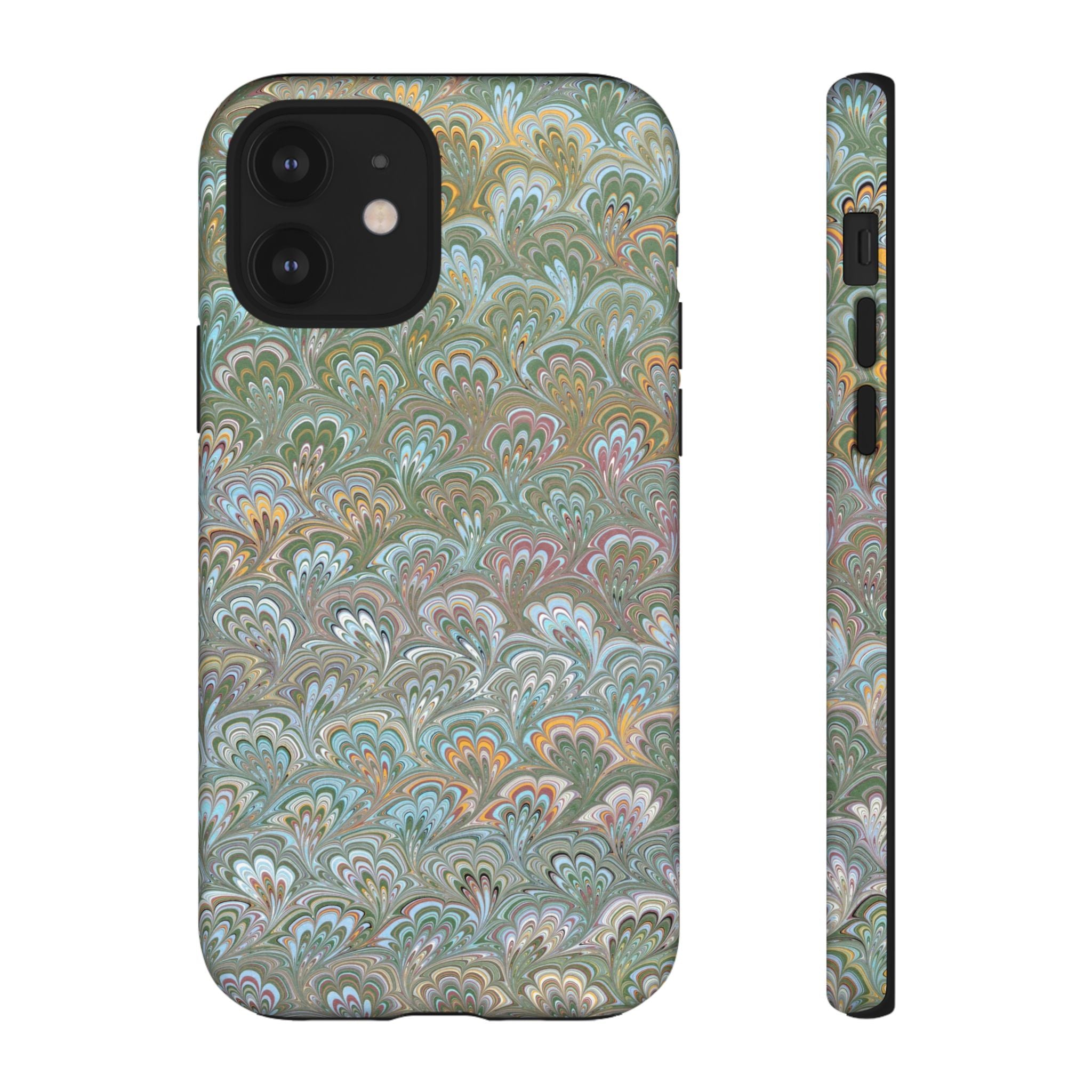 Blue and Green Feather Marbled Phone Case — Dual Layer - Tough Protective Phone Cover
