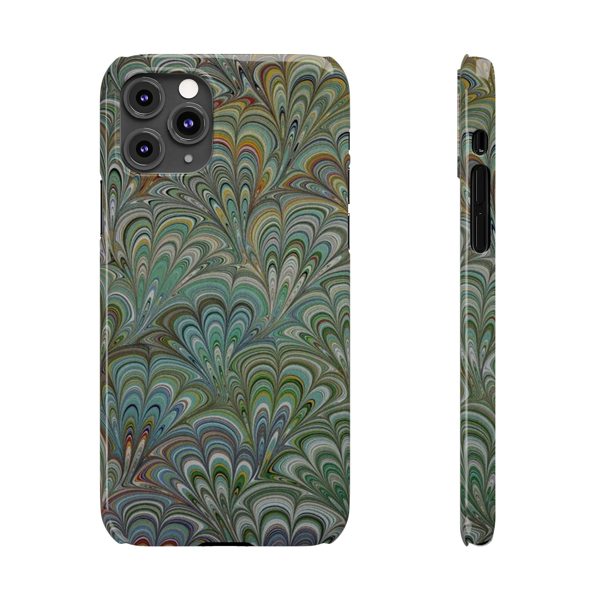 Deep Green Peacock Italian Marbled Design, Italy Feather Phone Case