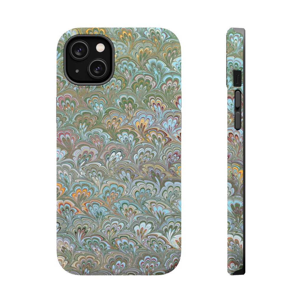 Green, Blue, + White Marbled Peacock - Dual Layer MAG SAFE Phone Case