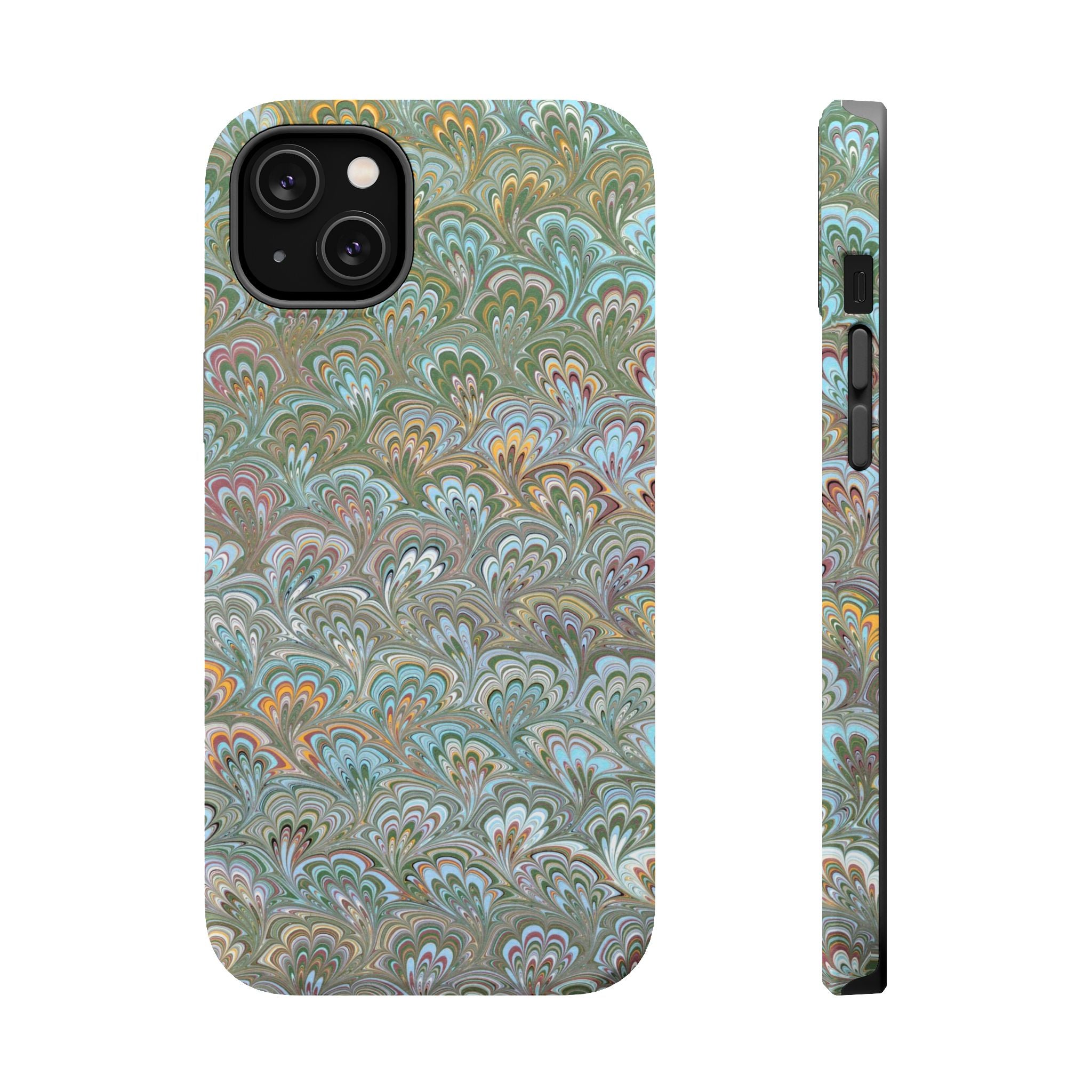 Green, Blue, + White Marbled Peacock - Dual Layer MAG SAFE Phone Case