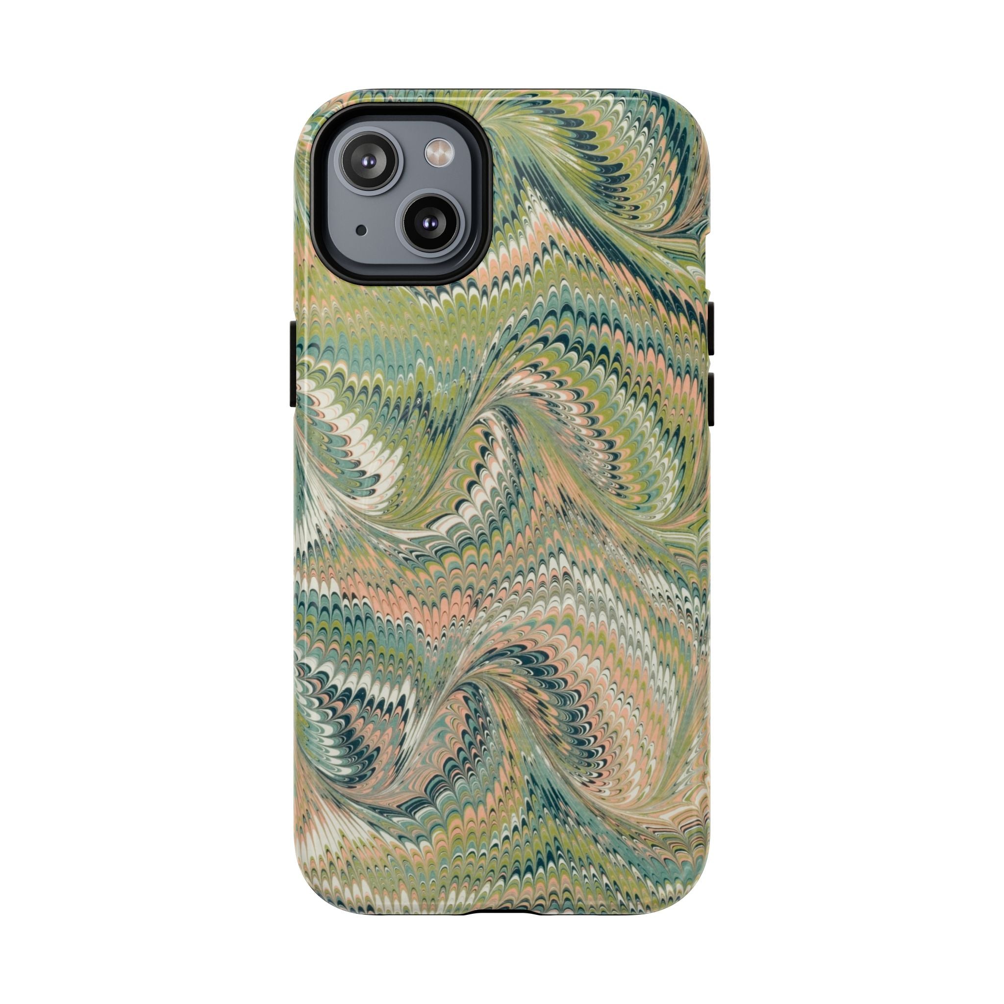 Florentine Marble iPhone Case | Inspired by Florence | Italian Marbled Paper Technique | Artisanal Green Swirl | Dual-Layer Protective Case | Matte or Glossy