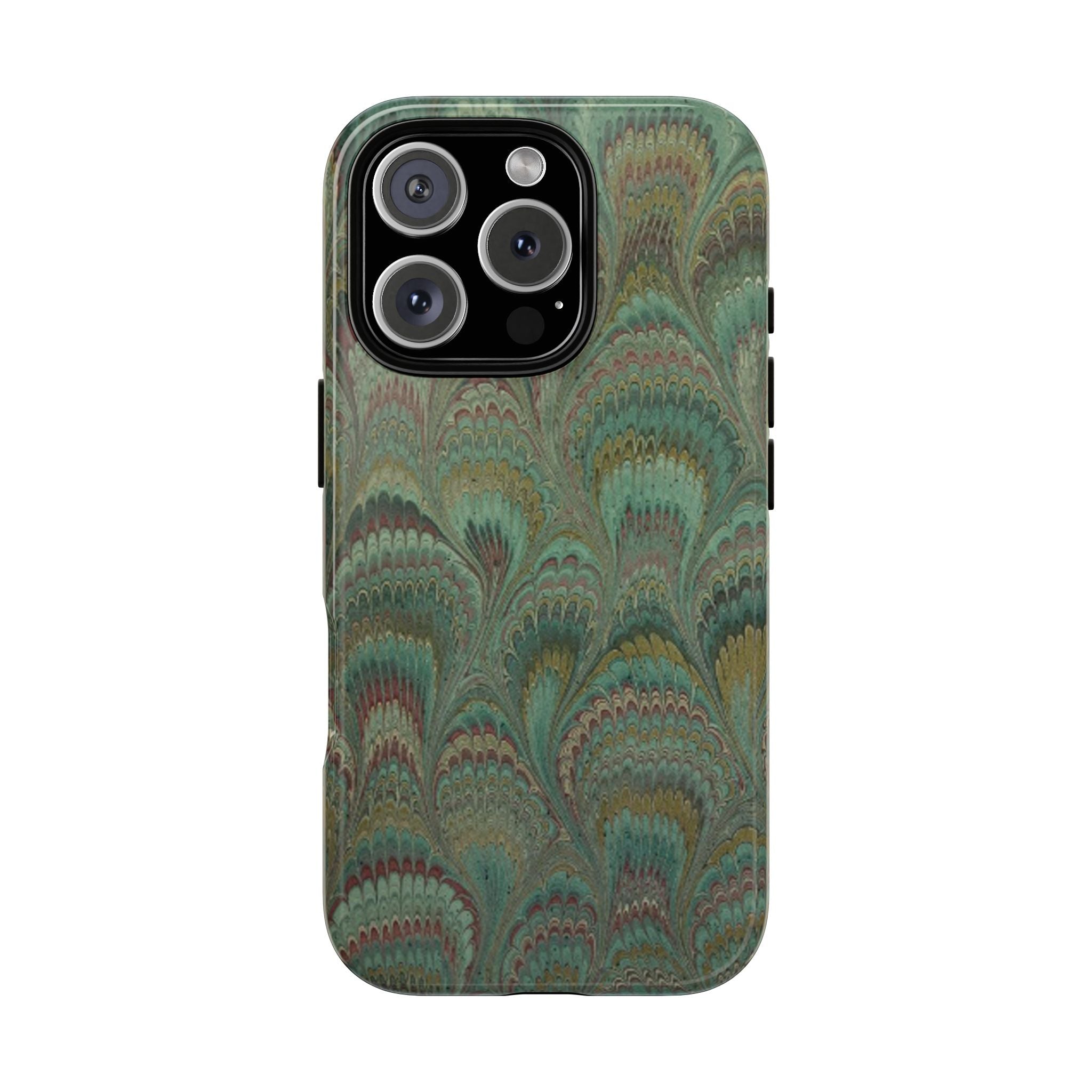 Marbled Peacock Durable Phone Case - Olive Green and Brown - Matte or Glossy