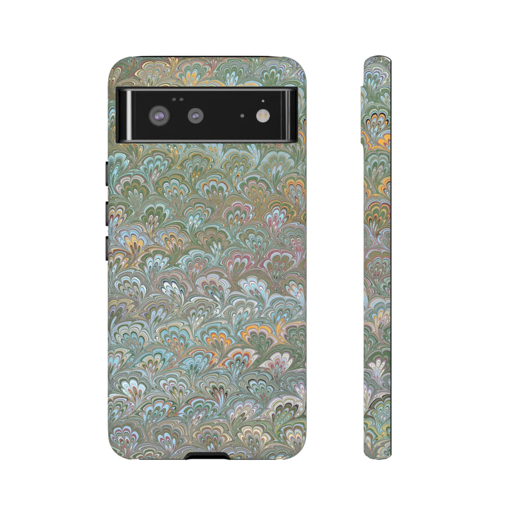 Blue and Green Feather Marbled Phone Case — Dual Layer - Tough Protective Phone Cover