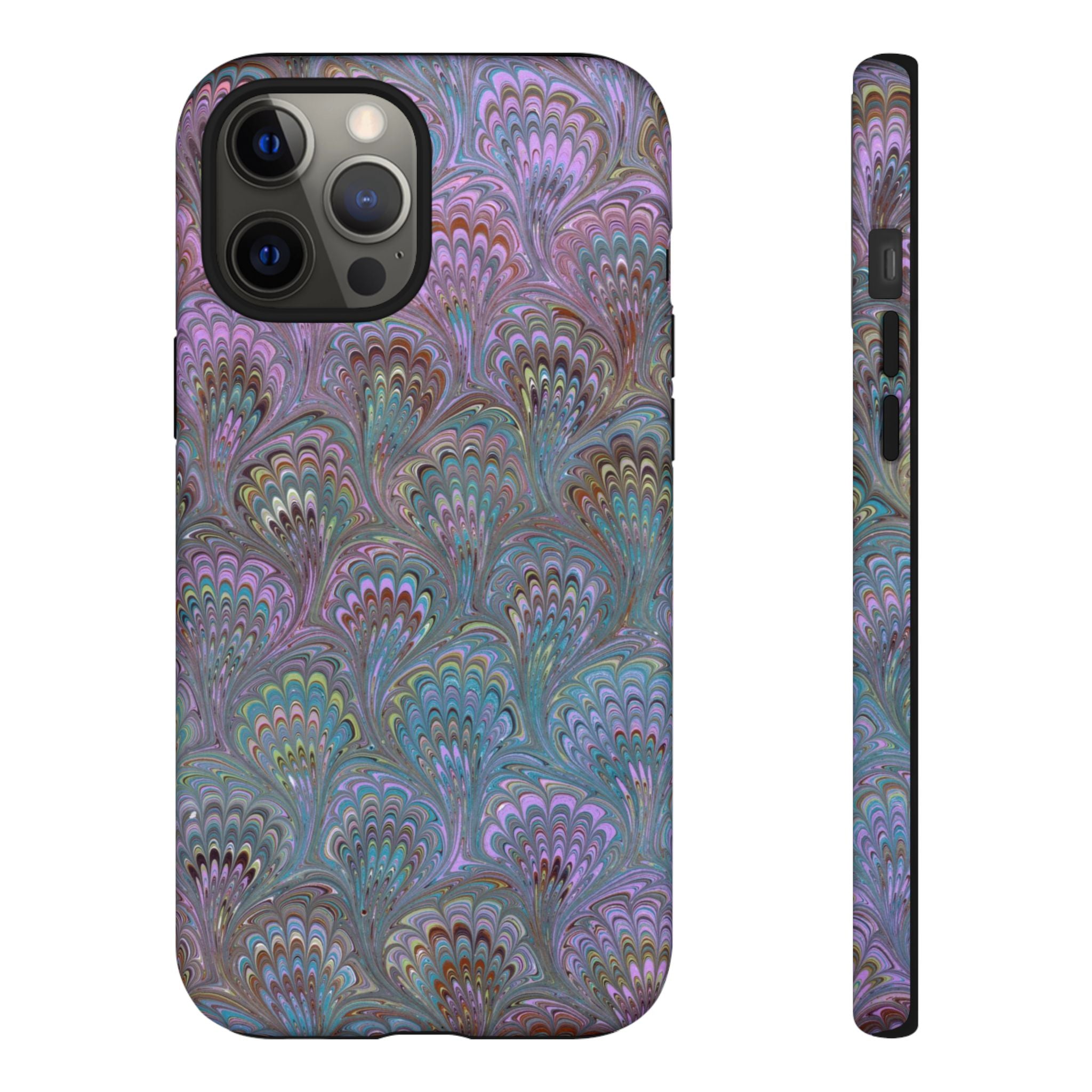 Lavender Marbled Peacock Durable Phone Case - Matte or Glossy
