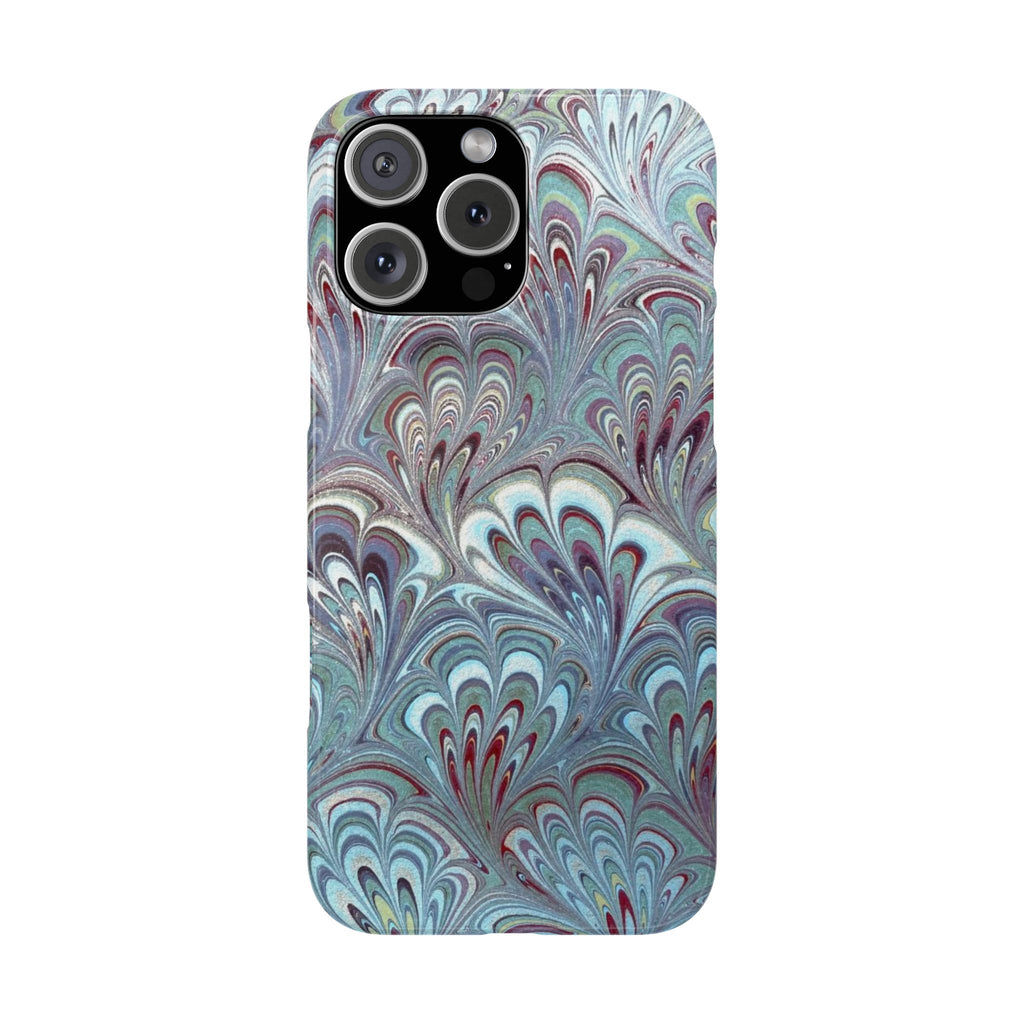 Marbled Feather Blue, White + Burgundy Swirl - Single Layer Slim Phone Case