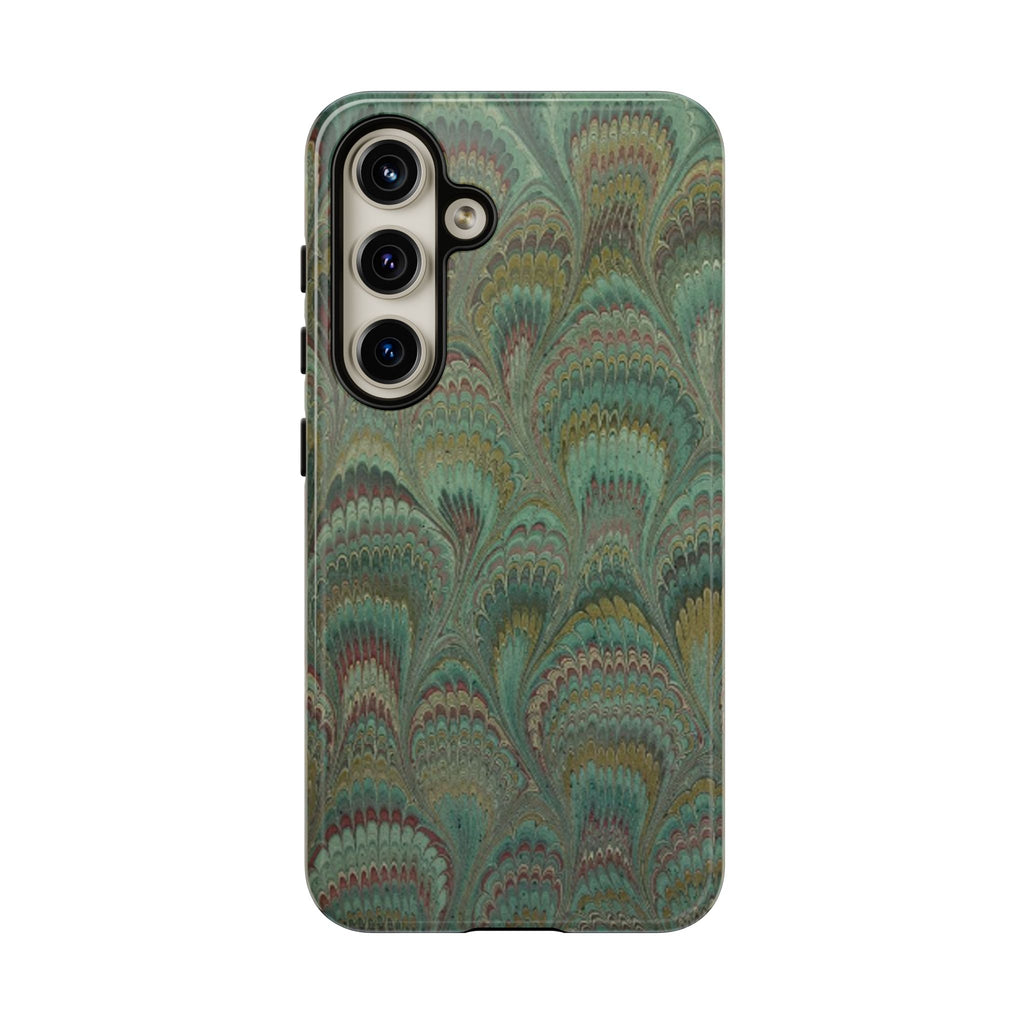 Marbled Peacock Durable Phone Case - Olive Green and Brown - Matte or Glossy