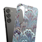 Marbled Feather Blue, White + Burgundy Swirl - Single Layer Slim Phone Case