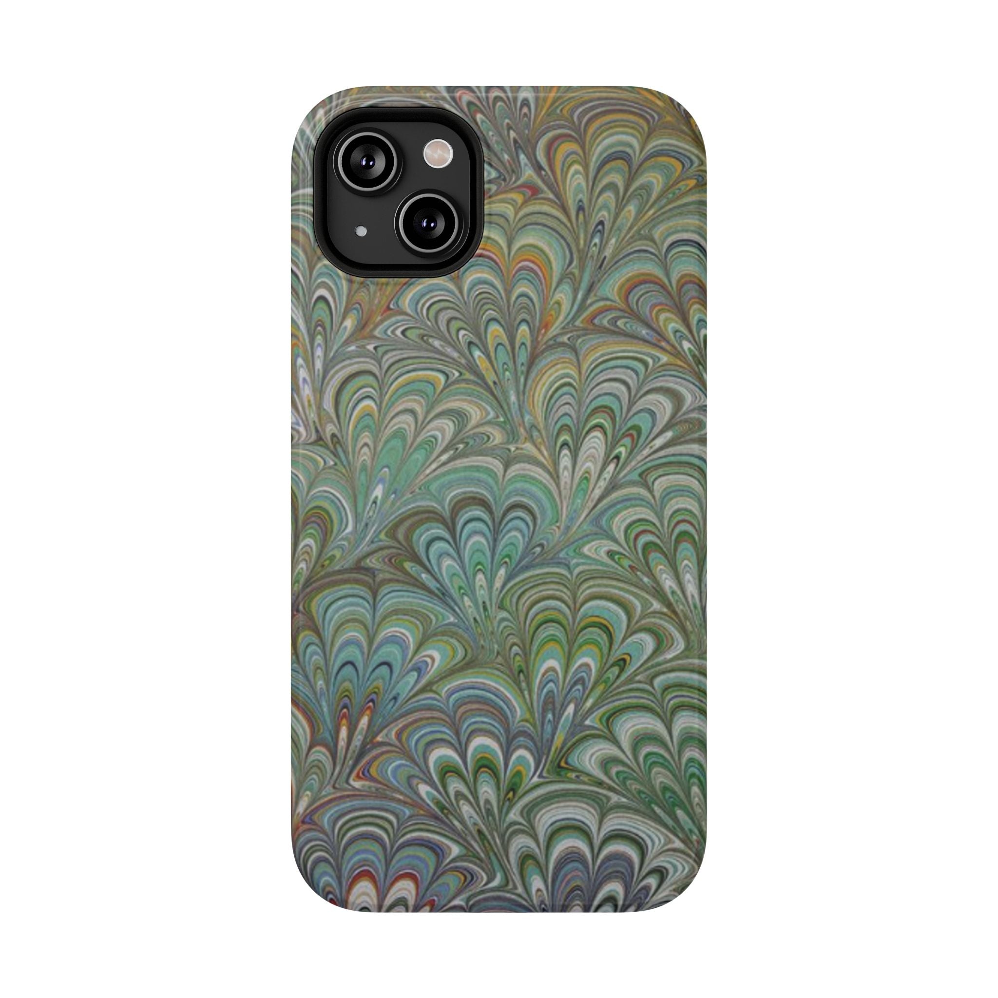 iPhone17 + All Models Phone Cases, Italian Peacock Feather Design, Stylish Impact-Resistant Shell, Protective Cover, Green Peacock Print