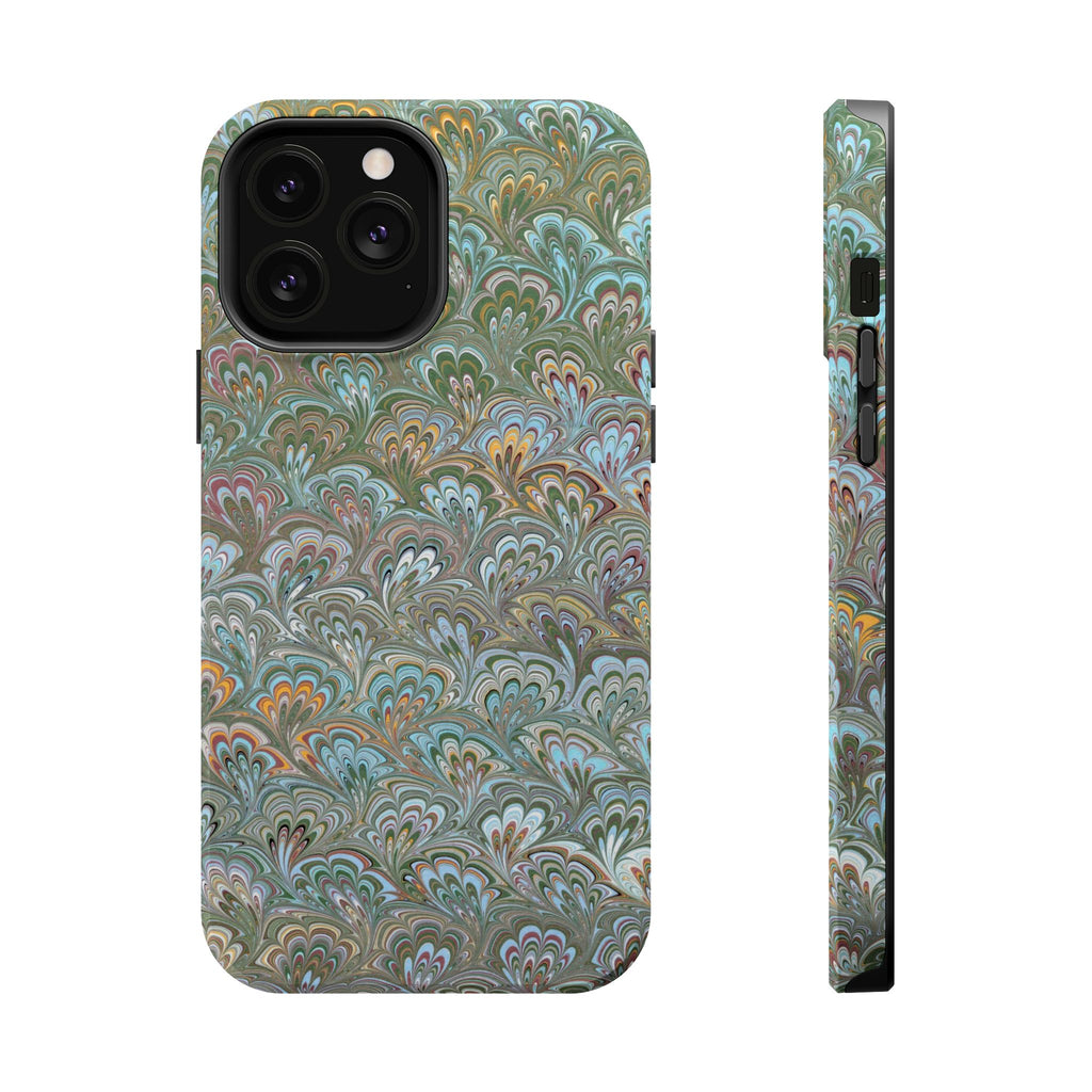 Green, Blue, + White Marbled Peacock - Dual Layer MAG SAFE Phone Case