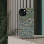 Green, Blue, + White Marbled Peacock - Dual Layer MAG SAFE Phone Case