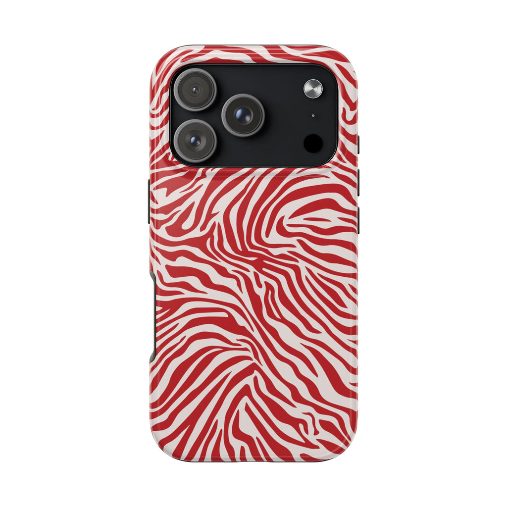 Zebra Print Red + White - Dual Layer Phone Case