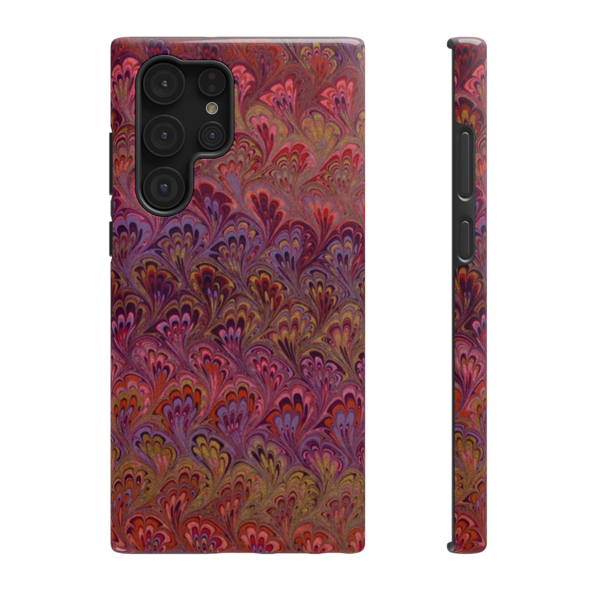 Red, Burgundy, Lavender Italian Peacock Feather Design Phone Case