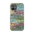 Phone Case with Design from Italy - Marbled "Peacock" Design, Green, Blue, Multi-Color Slim Phone Cases