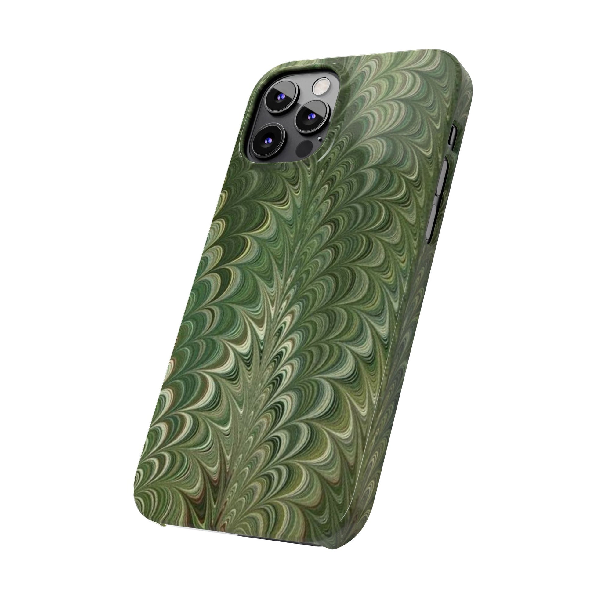 Deep Green Hues of Italian Hand-Painted, Vintage Marbled Paper from Italy Designed Phone Case, iPhone16 Case and all iPhone Cases