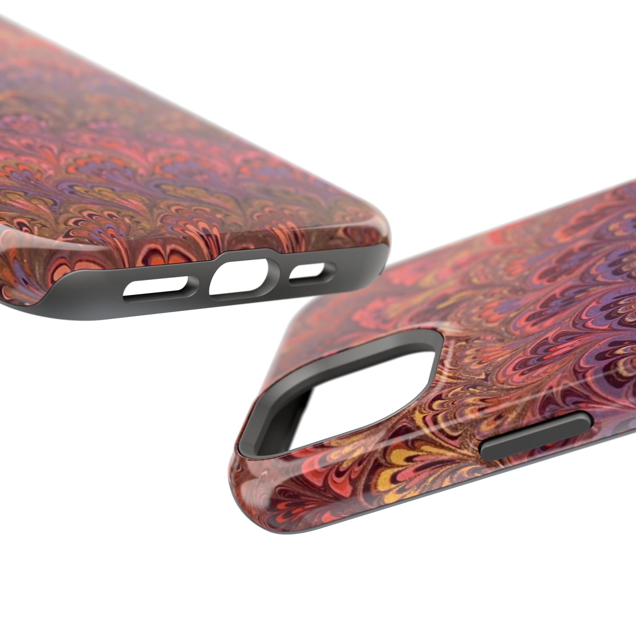 Mag Safe Marble iPhone Case - Red, Burgundy, Lavender & Gold Impact-Resistant