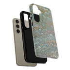 Blue and Green Feather Marbled Phone Case — Dual Layer - Tough Protective Phone Cover