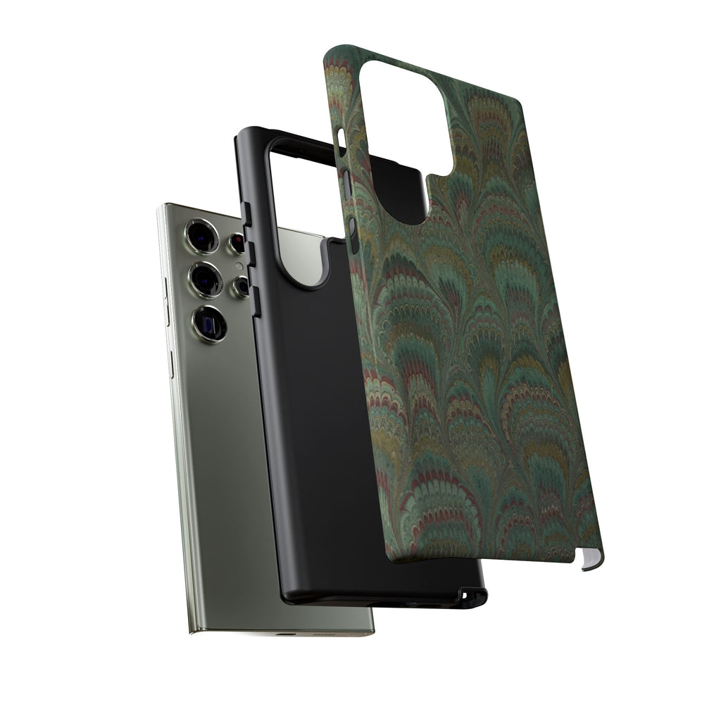 Marbled Peacock Durable Phone Case - Olive Green and Brown - Matte or Glossy