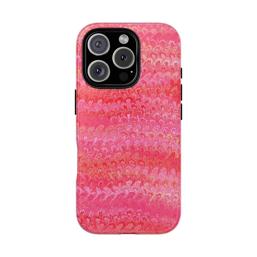 Pink and Gold Marbled Peacock Durable Phone Case - Dual Layer Design - Matte or Glossy