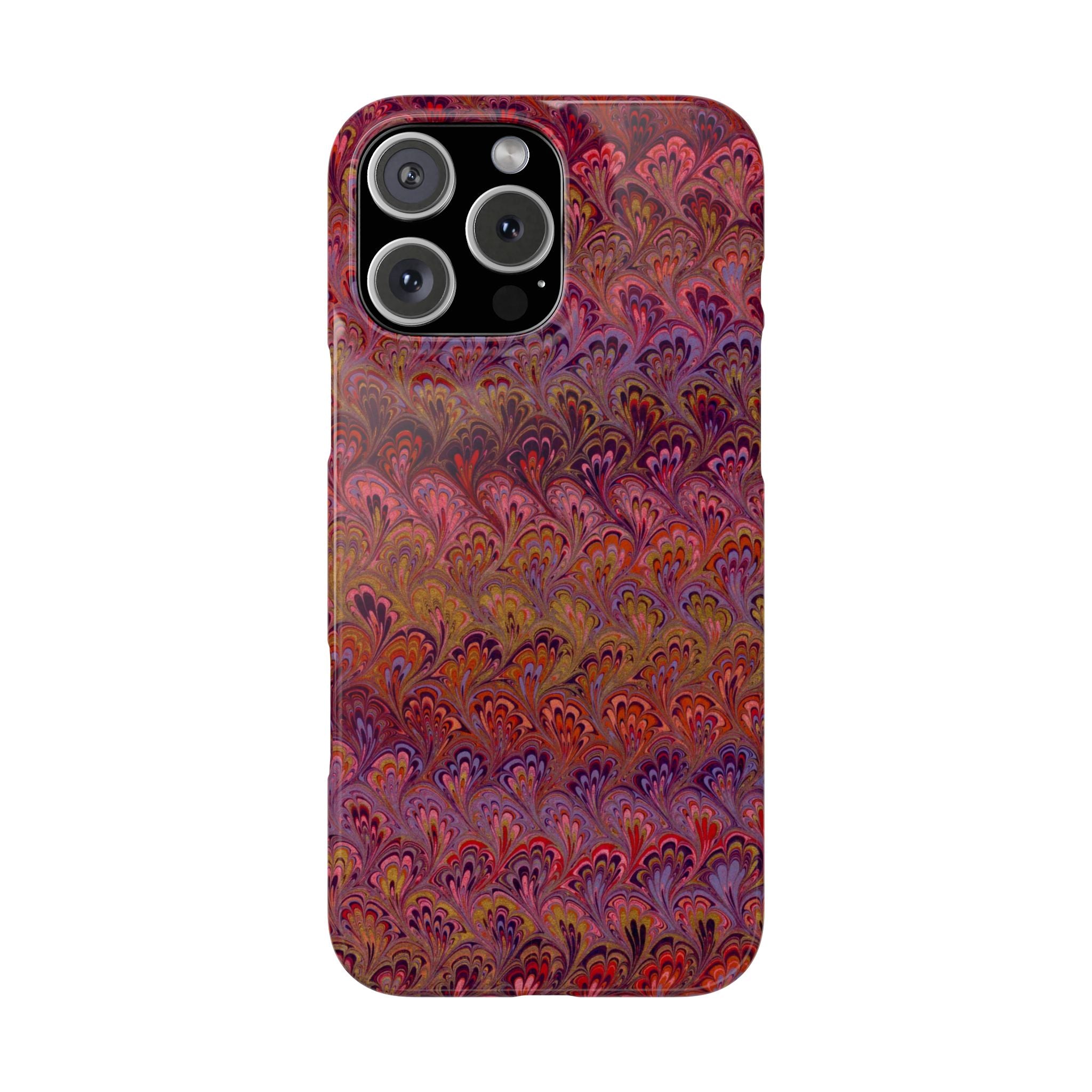 Reds, Lavenders, Marbled VIntage Design, Italian Feather Phone Case, Slim Phone Cases, IPHONE16 and all sizes