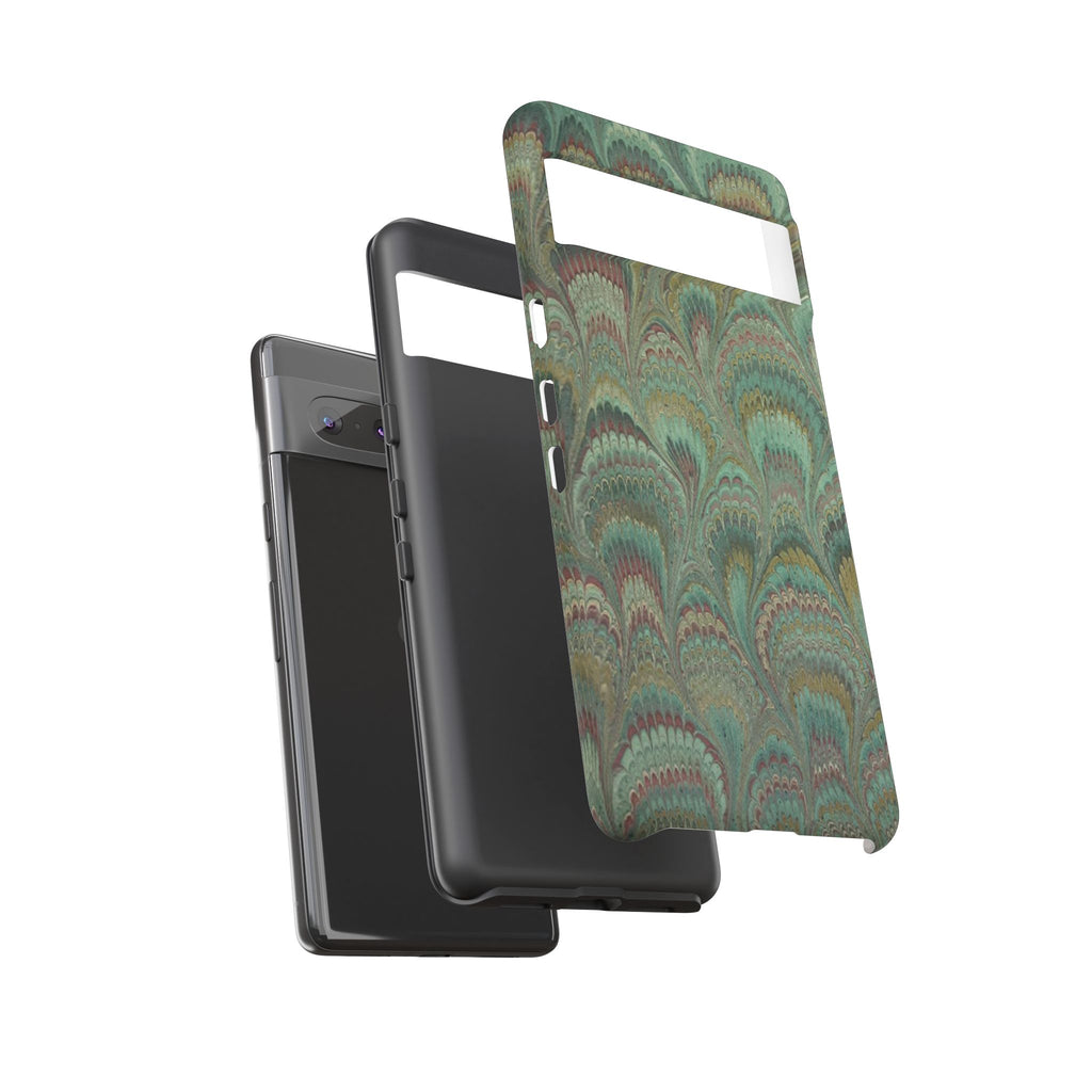 Marbled Peacock Durable Phone Case - Olive Green and Brown - Matte or Glossy