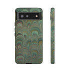 Marbled Peacock Durable Phone Case - Olive Green and Brown - Matte or Glossy