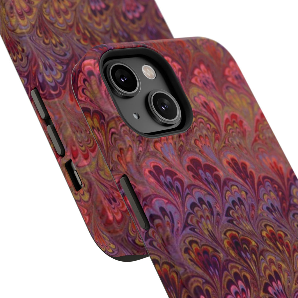 Red, Burgundy, Lavender Italian Peacock Feather Design Phone Case