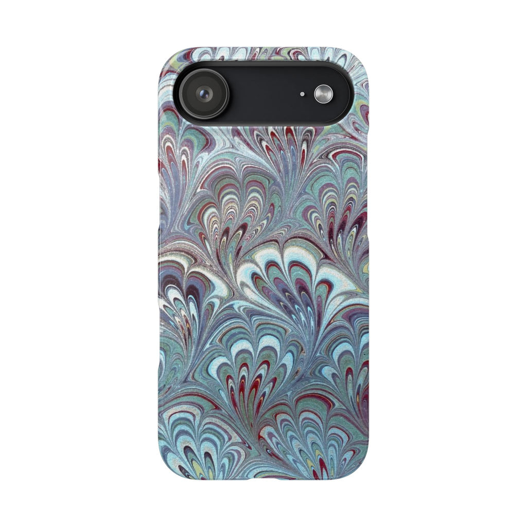 Marbled Feather Blue, White + Burgundy Swirl - Single Layer Slim Phone Case