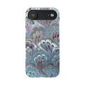 Marbled Feather Blue, White + Burgundy Swirl - Single Layer Slim Phone Case