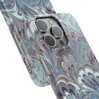 Marbled Feather Blue, White + Burgundy Swirl - Single Layer Slim Phone Case