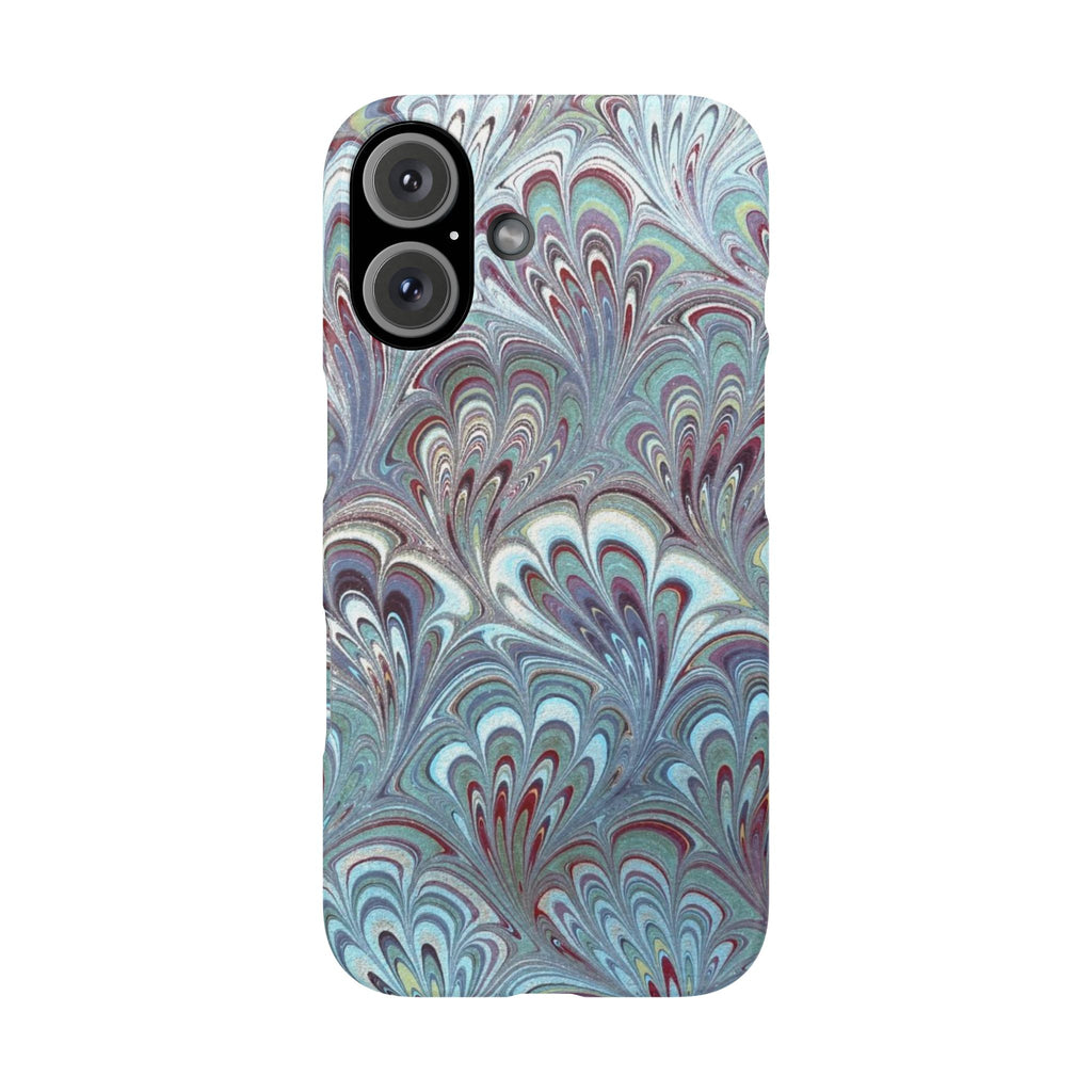 Marbled Feather Blue, White + Burgundy Swirl - Single Layer Slim Phone Case