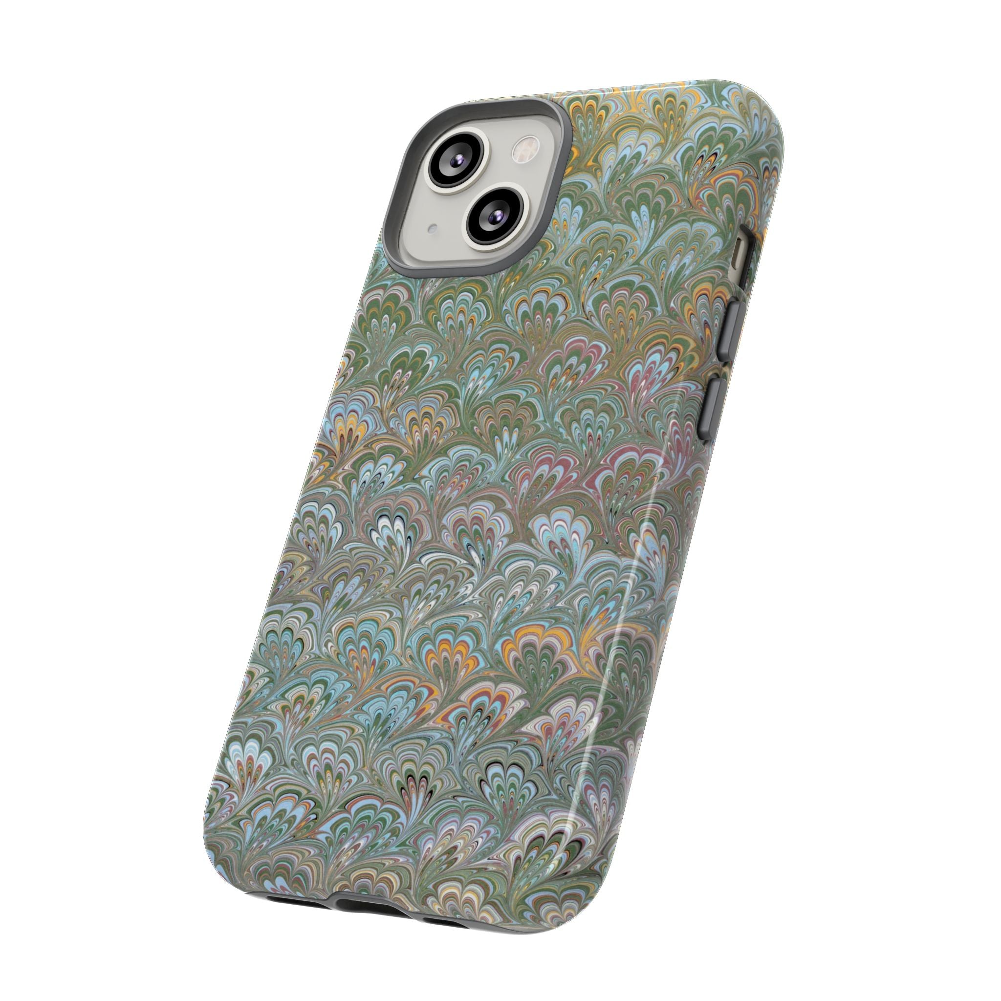 Blue and Green Feather Marbled Phone Case — Dual Layer - Tough Protective Phone Cover