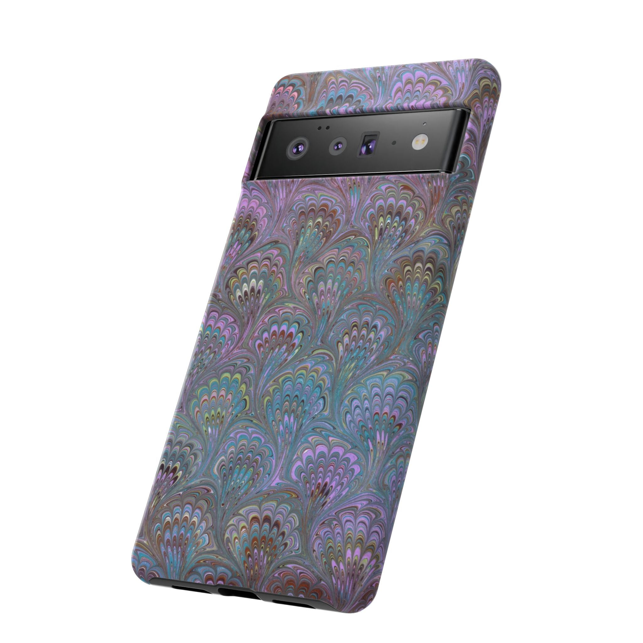 Lavender Marbled Peacock Durable Phone Case - Matte or Glossy