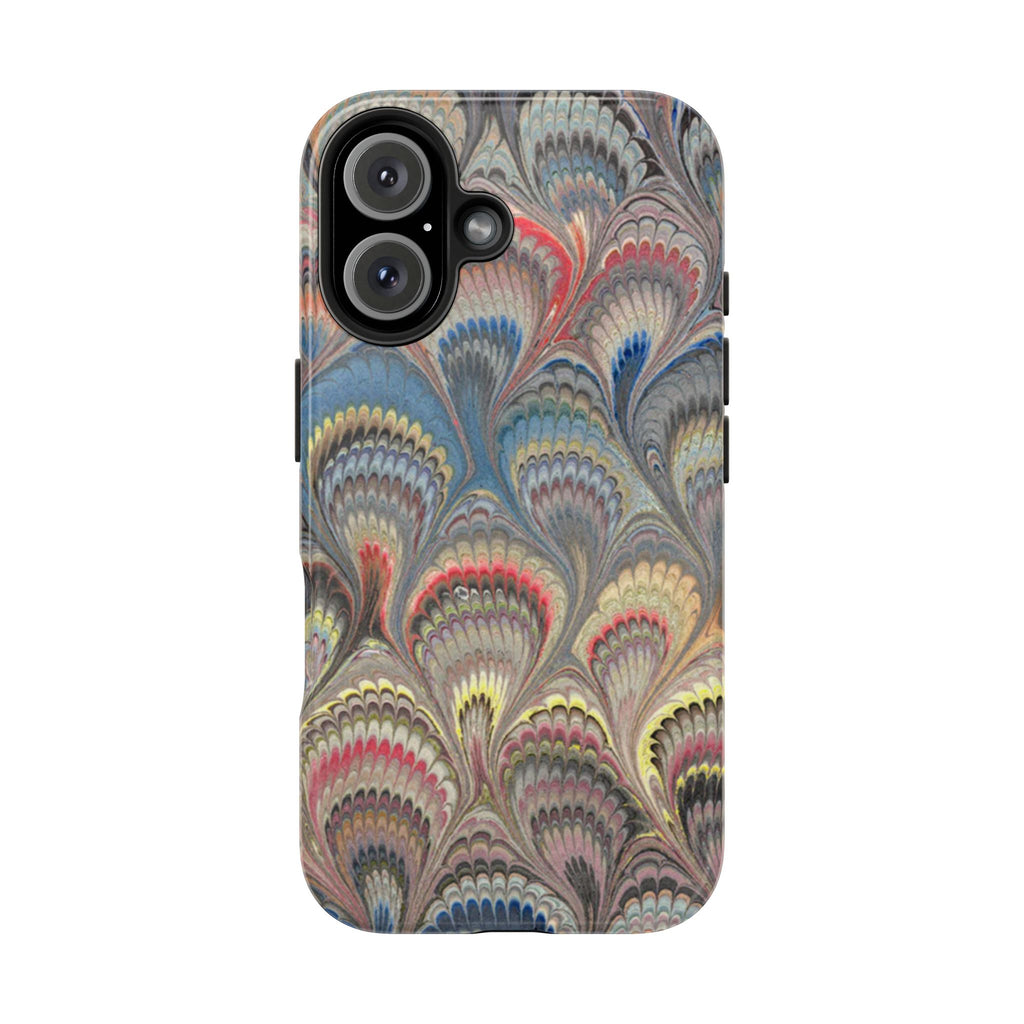 Marbled Peacock Feather Tough Phone Case — Durable Artistic Pattern Protective Cover