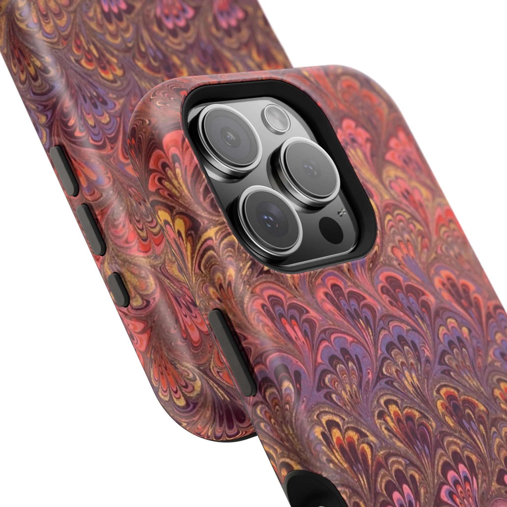 Mag Safe Marble iPhone Case - Red, Burgundy, Lavender & Gold Impact-Resistant