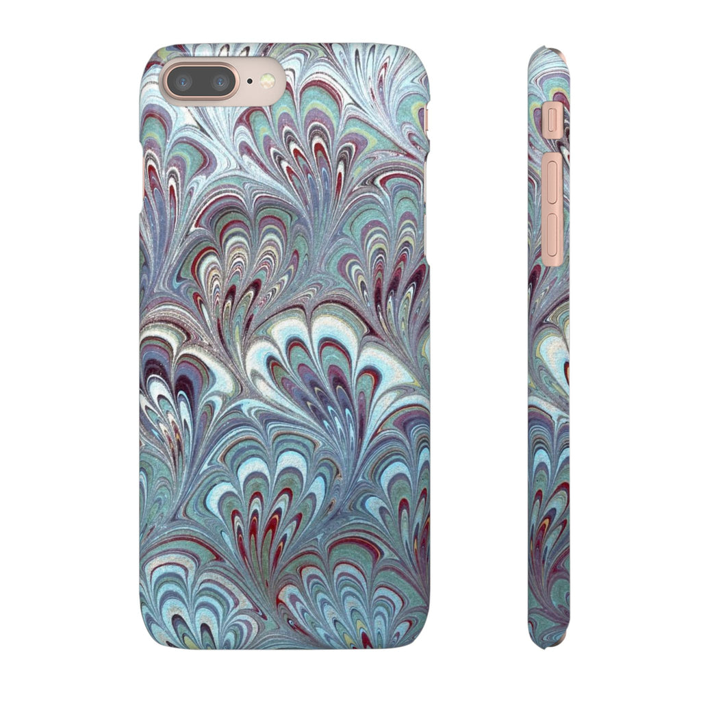 Marbled Feather Blue, White + Burgundy Swirl - Single Layer Slim Phone Case