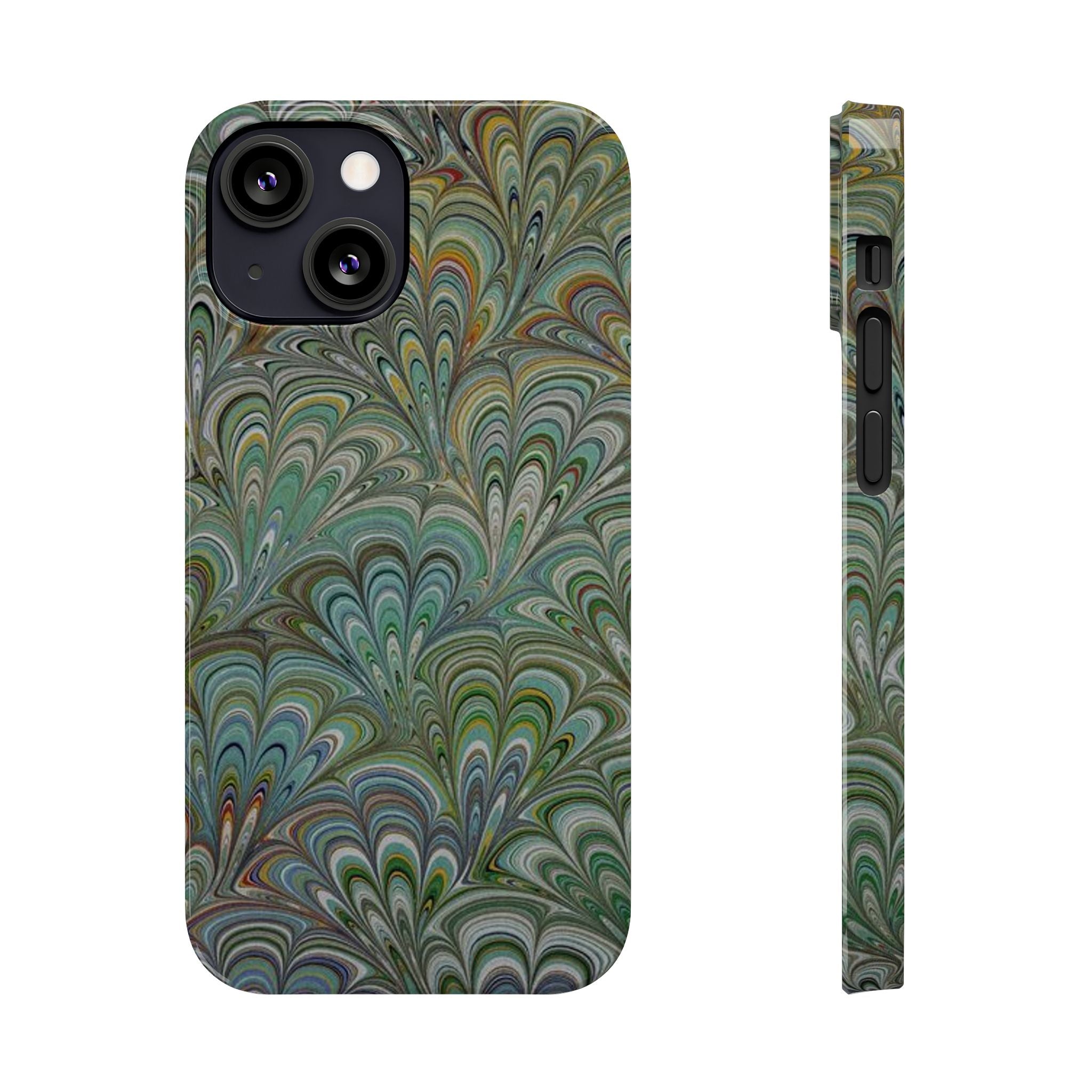 Deep Green Peacock Italian Marbled Design, Italy Feather Phone Case