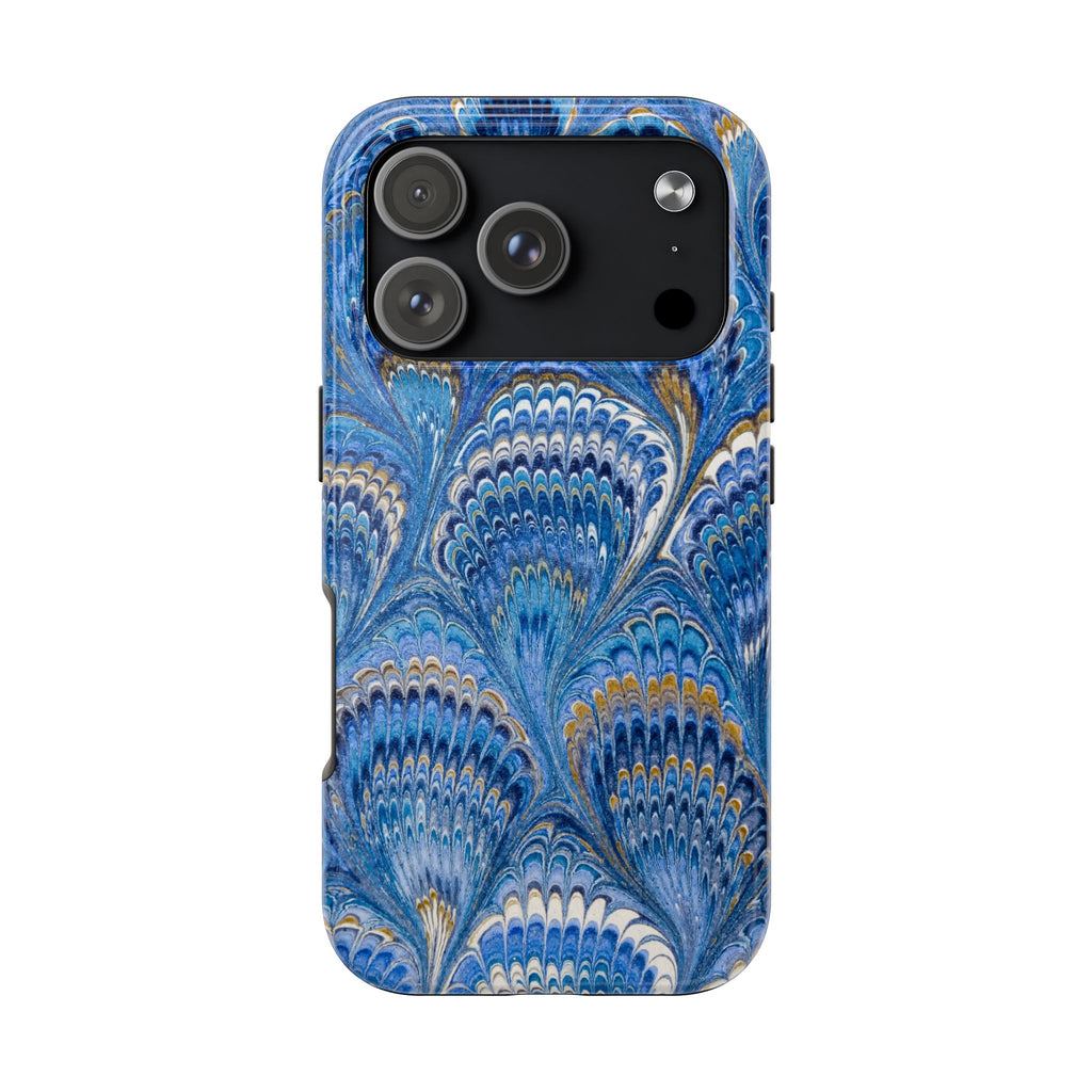 Blue Vintage Peacock Marbled Tough Phone Case - Dual Layer