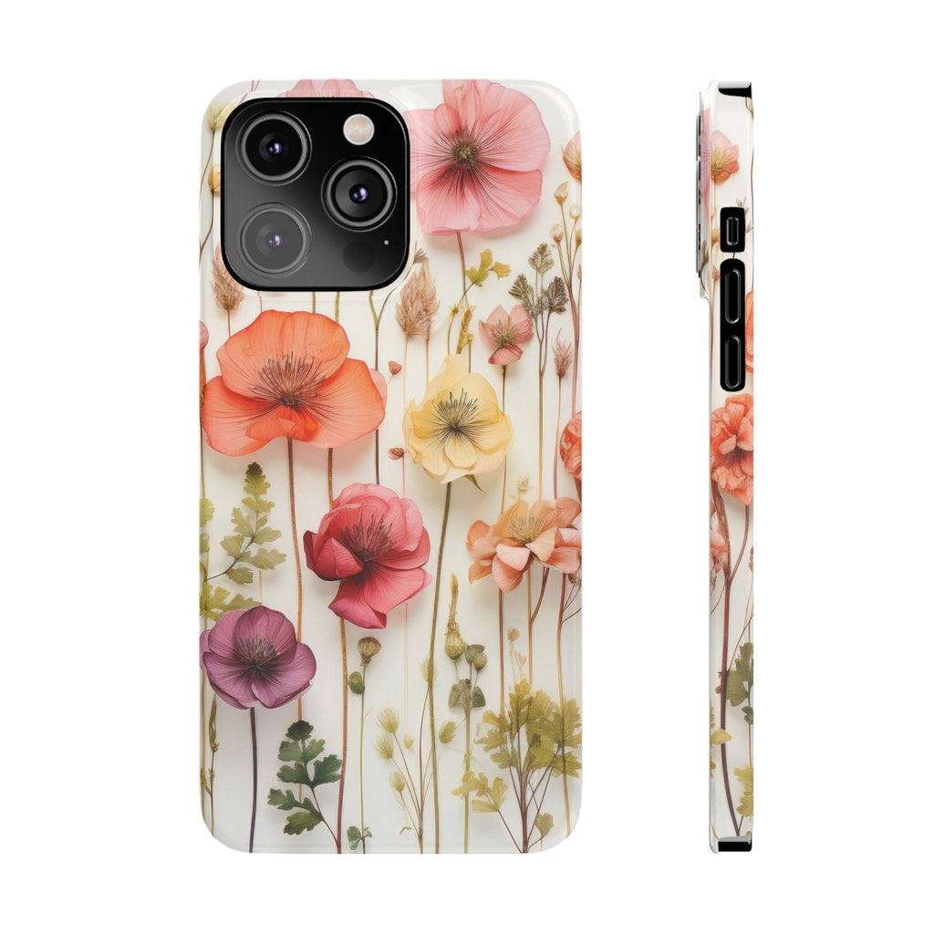 Slim Phone Case - Pink Floral Pressed Flowers iPhone 17 and Other Sizes - Glossy Finish