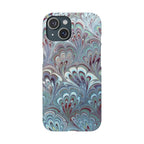 Marbled Feather Blue, White + Burgundy Swirl - Single Layer Slim Phone Case