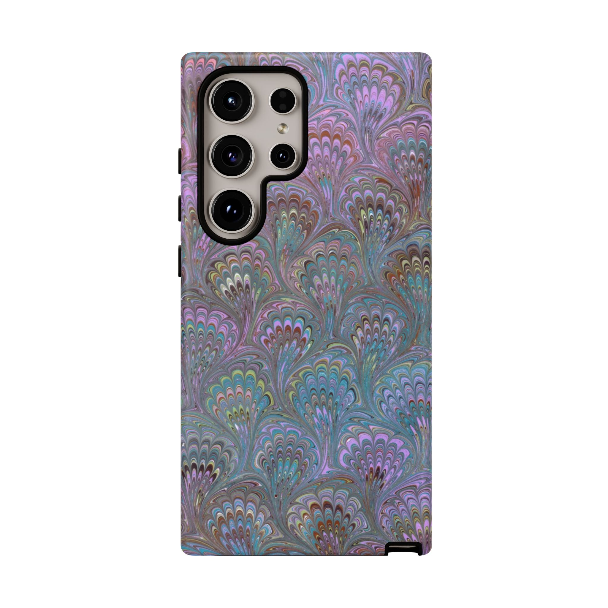 Lavender Marbled Peacock Durable Phone Case - Matte or Glossy