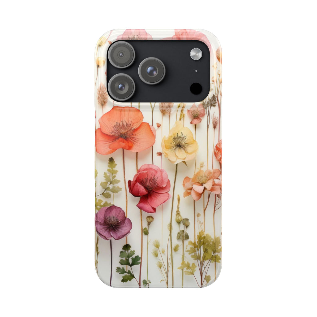 Slim Phone Case - Pink Floral Pressed Flowers iPhone 17 and Other Sizes - Glossy Finish