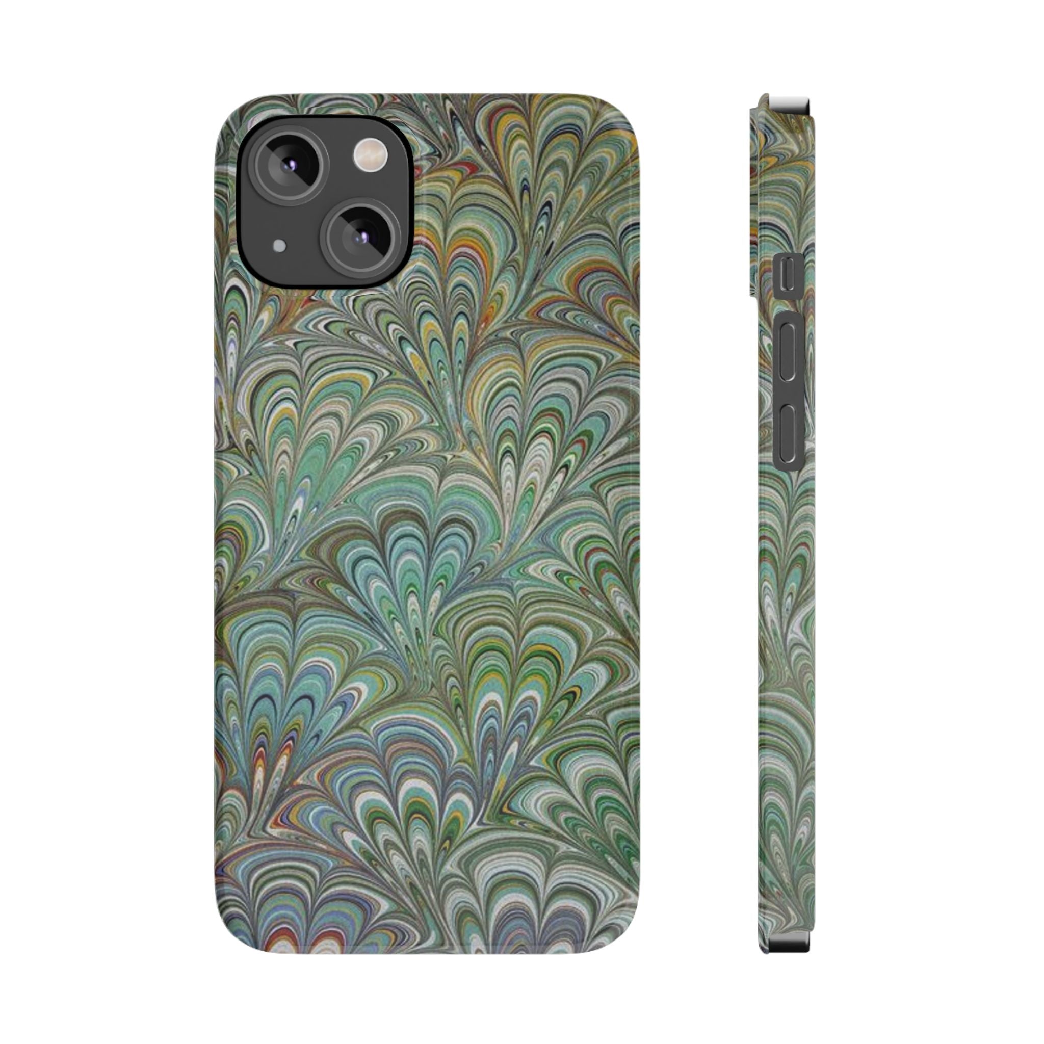 Deep Green Peacock Italian Marbled Design, Italy Feather Phone Case