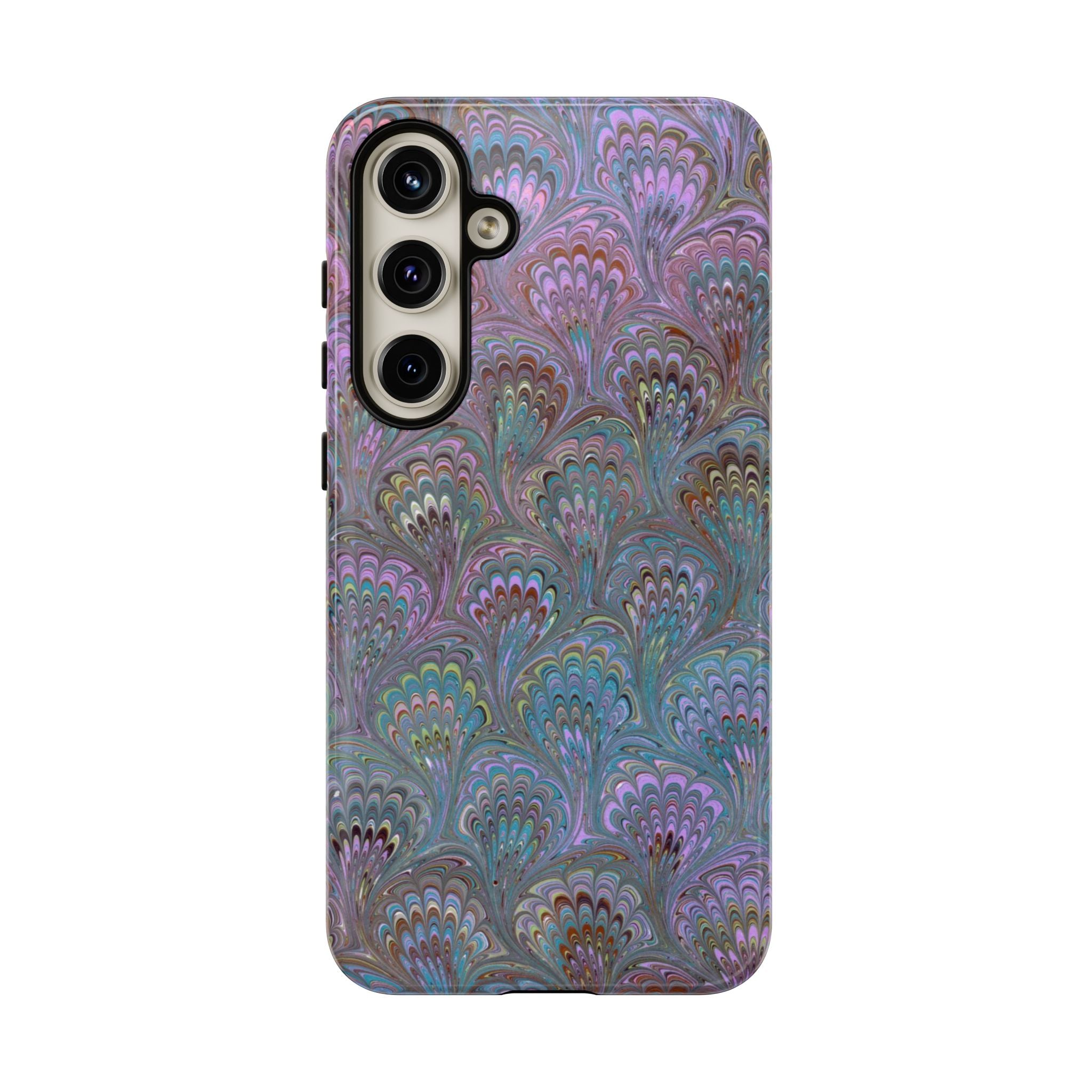 Lavender Marbled Peacock Durable Phone Case - Matte or Glossy
