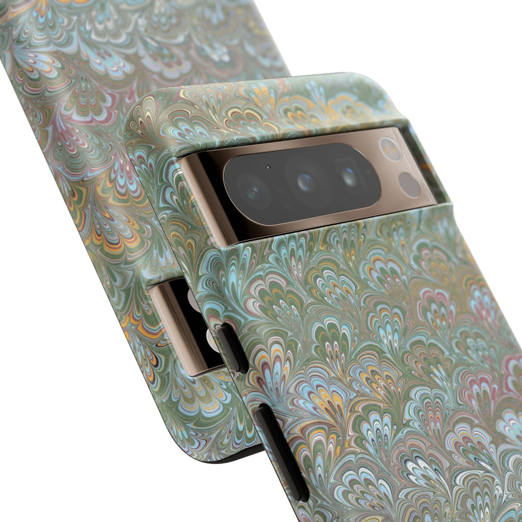 Blue and Green Feather Marbled Phone Case — Dual Layer - Tough Protective Phone Cover