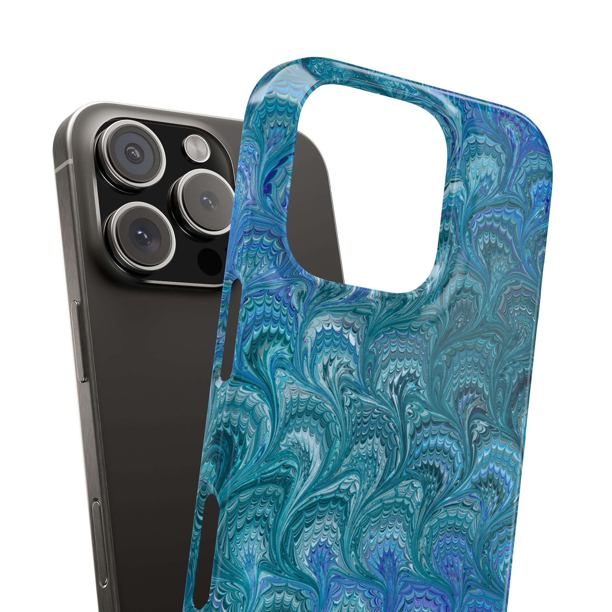 Blue + Green Marble Swirl Phone Case - Single Layer Slim Case