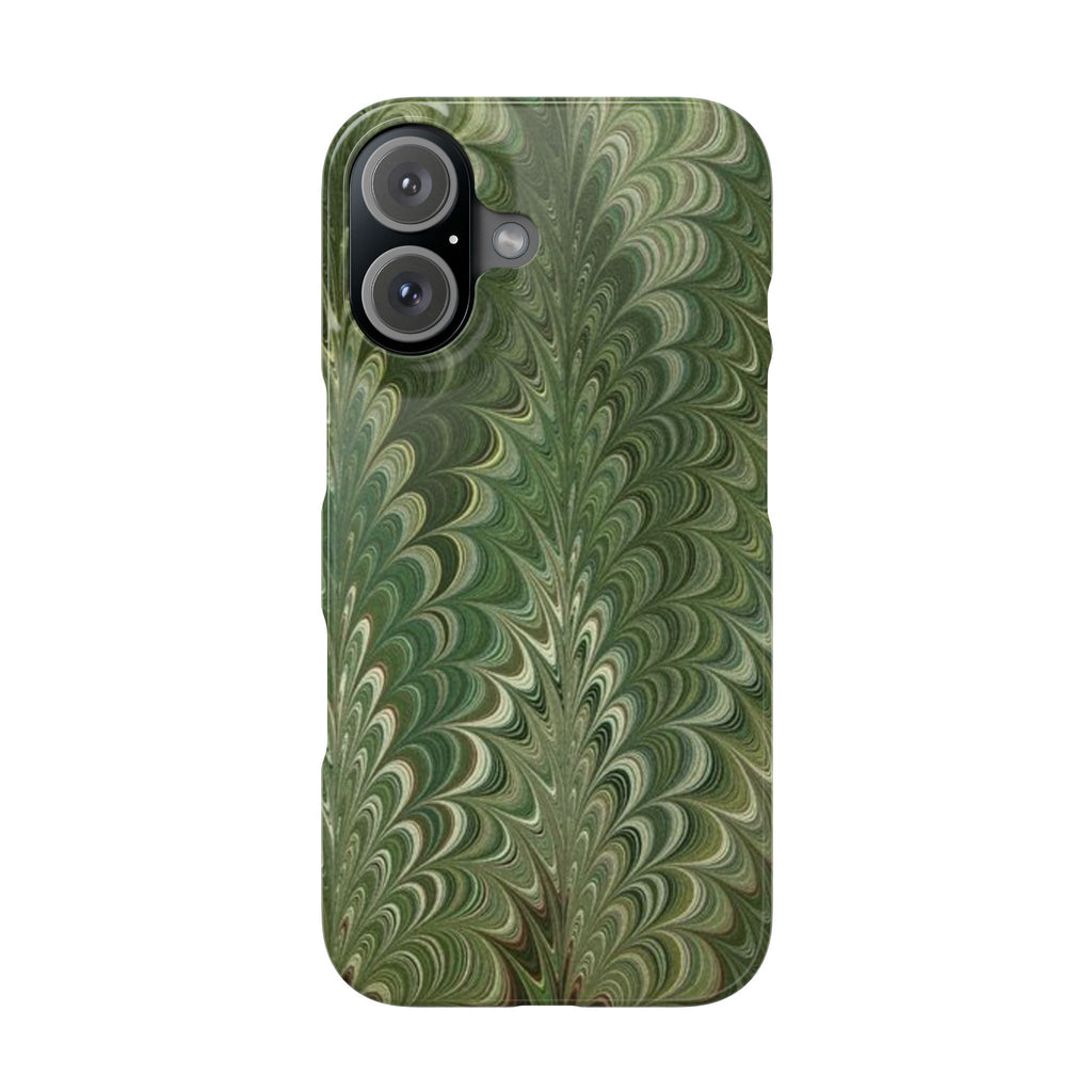 Green Marbled Slim Phone Case — Botanical Swirl Pattern Slim Case